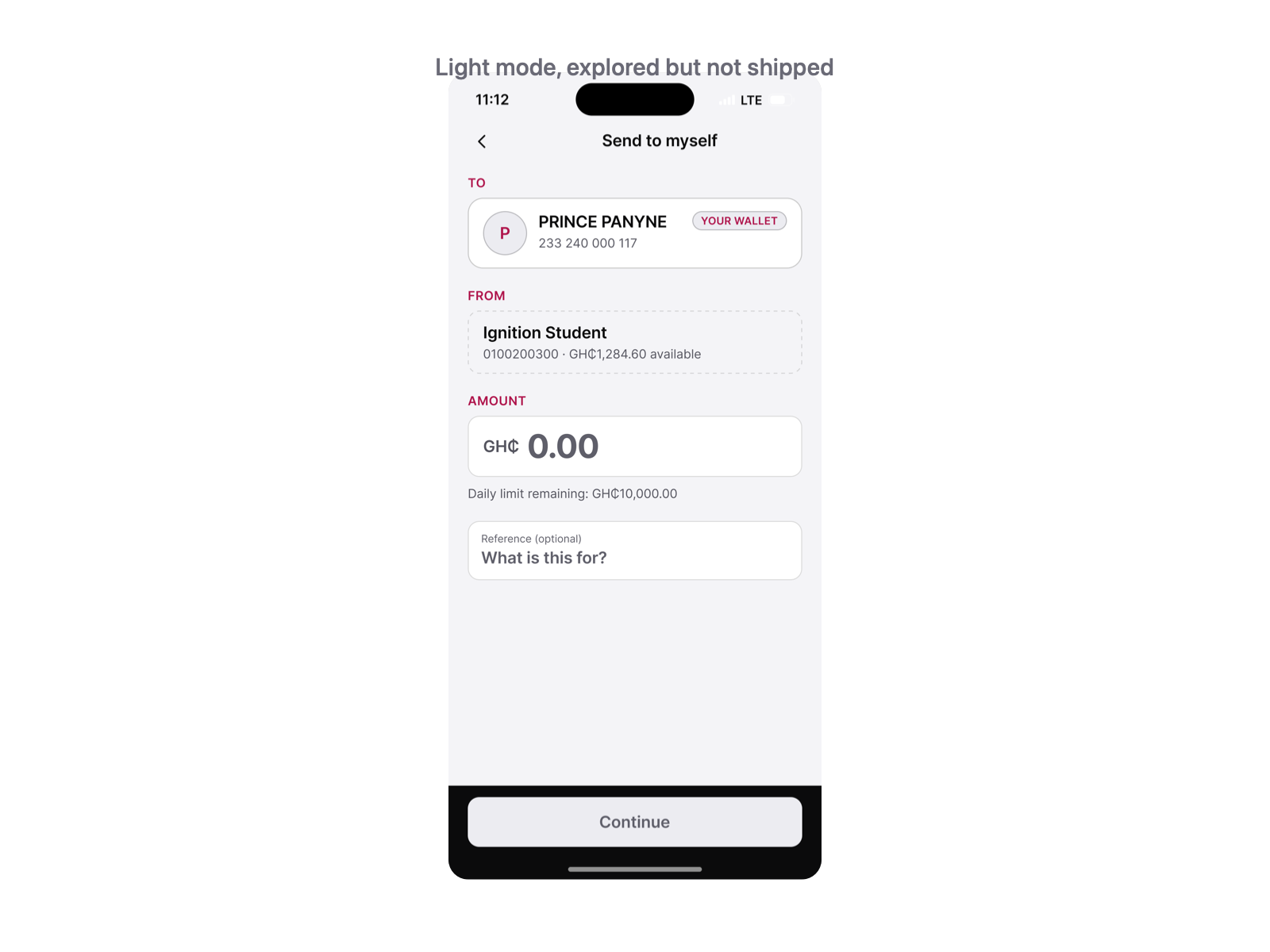 The send-to-yourself screen rendered in the light colour mode.